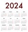 German Calendar grid regular digits for 2024. MF