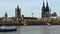 German city Cologne river traffic holiday tourists quay Koln Dom