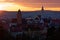 German cityscape of historic Donauworth with churches by dusk