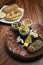 German cold cuts tapas snack platter with meats and bread