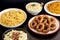 German cuisine. Austrian cuisine. Different types of food in bowls. Pretzels with gorgonzola cheese and crackers . Generative AI
