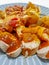 German currywurst - pieces of curried german Bratwurst, sausage with ketchup and currypowder