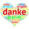 German Danke - Heart shaped word cloud thanks, on white