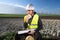 german engineer in an aerogenerator power plant with clean energy