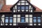 German facade of a half-timbered house close-up