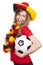 German female soccer fan with ball