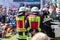 German firefighters  train on a truck accident