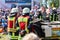 German firefighters  train on a truck accident