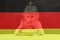 . German flag. blonde girl wants to learn German. double exposure