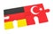 German Flag And Turkish Flag Puzzle Pieces, 3d illustration isolated on white background