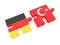 German Flag And Turkish Flag Puzzle Pieces, 3d illustration on white background