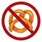 German food pretzel in a ban sign. Danger of allergies. Forbidden to eat in public places. Ban on holidays. Vector prohibition