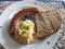 German Franconian bratwurst with sauerkraut and bread