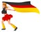 German girl cheerleader fan hold flag. Soccer championship