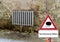 German Heating after flood damage warn sign