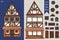 German houses, collection of elements, itemset, roof, windows, doors. Fahverk architecture cute style for postcard