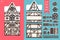 German houses, collection of elements, itemset, roof, windows, doors. Winter seasons snow for postcard design posters