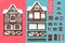 German houses, collection of elements, itemset, roof, windows, doors. Winter seasons snow for postcard design posters