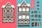 German houses, collection of elements, itemset, roof, windows, doors. Winter seasons snow for postcard design posters