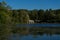 German lake Moehnesee at autumn with the Wameler bridge