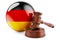 German law and justice concept. Wooden gavel with flag of Germany. 3D rendering