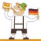 German man drinking beer and holding flag.Vector o