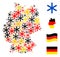German Map Collage of Primitive Snowflake Items in German Flag Colors