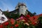 German medieval grey castle with flowers