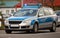 German police patrol car with flashing blue lights
