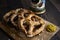 German Pretzels Snacks Beer Stein and Mustard on Wood