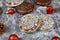 German round gingerbread called `Lebkuchen` with white and chocolate glazing