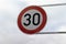 German round, red 30 km/h traffic sign