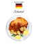 German schnitzel with lemon and potatoes. Illustration watercolor.