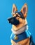 German Shepherd, Blue background, Vermeer style. AI-Generated