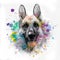 German Shepherd dog head with creative abstract elements on white background