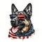 German Shepherd Dog Wearing Sunglasses, American Flag 4th Of July Theme - Generative AI