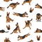 German shepherd dogs in different poses. Shepherd characters seamless pattern