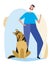 German shepherd and girl or guy as a concept person looks like a pet, flat vector stock illustration with dog and cheerful owner