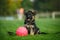 German Shepherd puppy sitting on the grass in the park