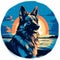 German Shepherd Silhouette In Pop Art Style: Lively Coastal Landscapes