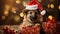 German Shepherd small dog wearing Santa Claus hat. German Shepherd. Horizontal Christmas holidays banner poster. AI generated