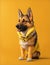 German Shepherd, Yellow background, Vermeer style. AI-Generated