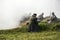 German soldier. Historical reconstruction, soldiers fighting during World War II.