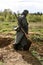 German soldier. Historical reconstruction, soldiers fighting during World War II.