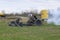 German soldiers firing from anti-tank guns. Reconstruction of the episode of the great Patriotic war