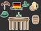 German stickers, germany symbols, the Brandenburg Gate, beer, oak leaves, Bavarian sausages. Patches elements Germany.