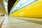 German Subway Yellow Wagon Long Exposure Passing Bend Light Streaks Urban Transportation