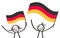 German supporters, sports fans, happy stick figures, man and woman waving german national flags