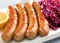 German Thuringer Bratwurst with Red Cabbage