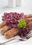 German Thuringer Bratwurst with Red Cabbage